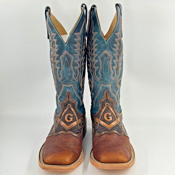 TESKEY'S Masonic Western Boots MENs Size 9 MADE IN USA Leather BRAND NEW IN BOX - Picture 2 of 12